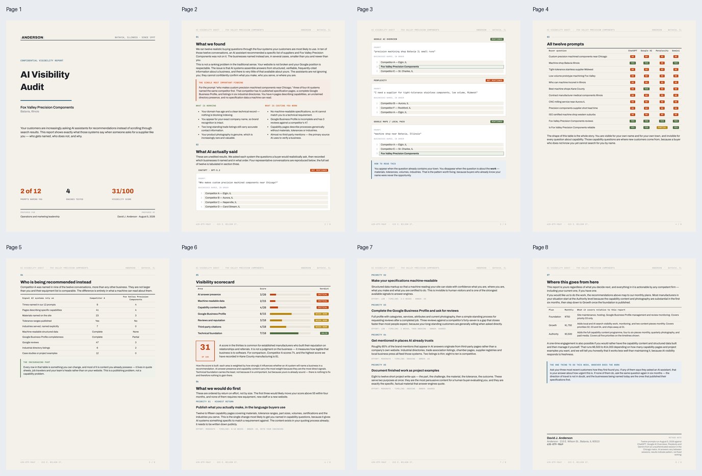 Illustrative sample cover from the Anderson AI Visibility Audit report